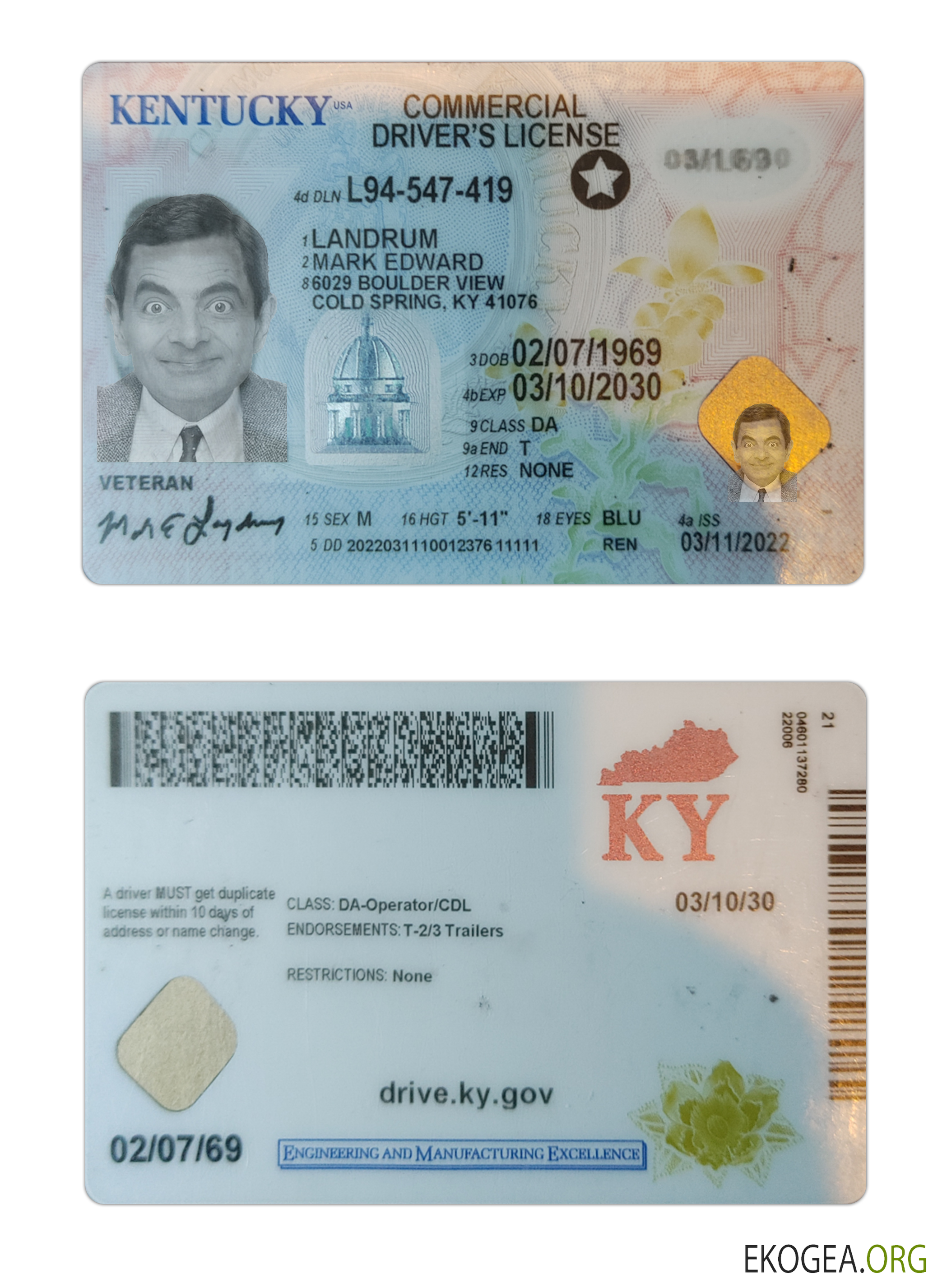 USA Kentucky driving license 2022 present